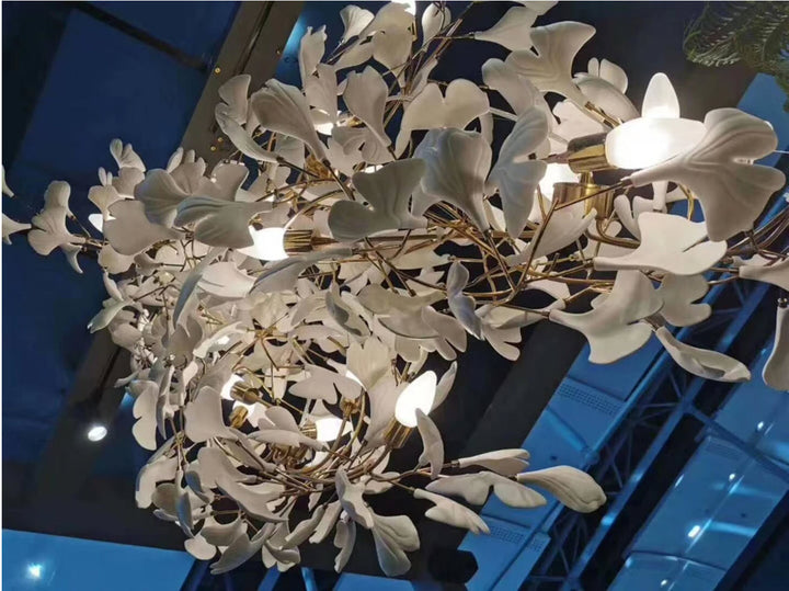 Luxe Witte Keramische Bloem met Koperen Takken Lobby Foyer Kroonluchter