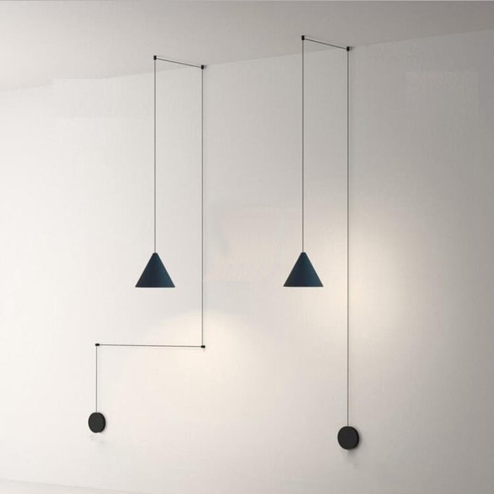 Lámpara colgante con forma de cono de alambre largo de Metal negro y luz moderna, lámpara colgante de isla de cocina, iluminación de suspensión para cabecera