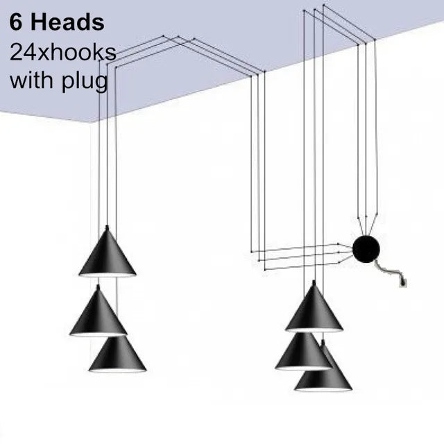 Modern Licht Zwart Metalen Lange Draad Kegelvorm Hanglamp Keuken Eiland Opknoping Lamp Nachtkastje Schorsing Verlichting: