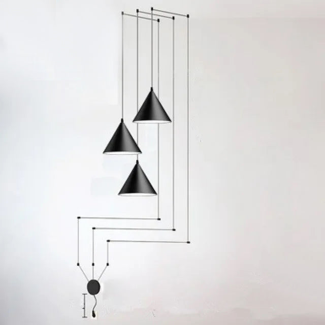 Lámpara colgante con forma de cono de alambre largo de Metal negro y luz moderna, lámpara colgante de isla de cocina, iluminación de suspensión para cabecera