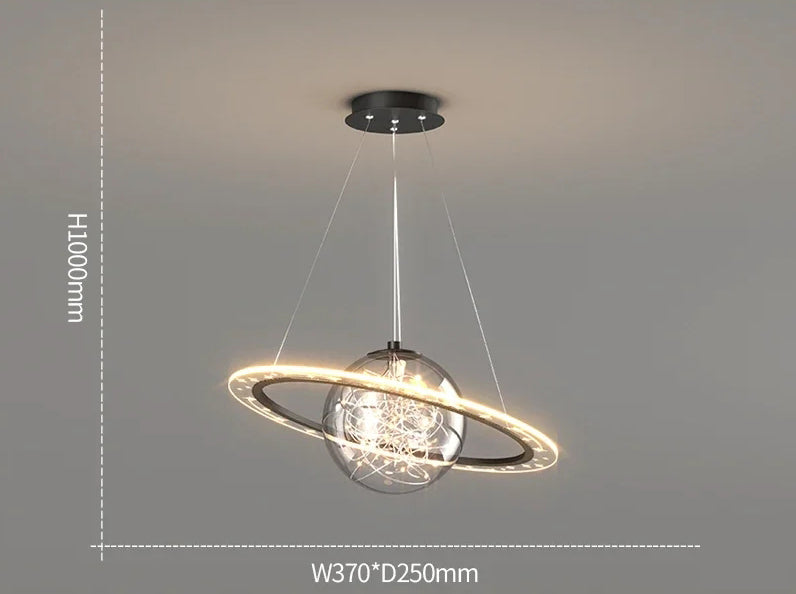 Lampadario nordico LED moderno Golden Round Planet - Illuminazione per soggiorno, sala da pranzo e camera da letto