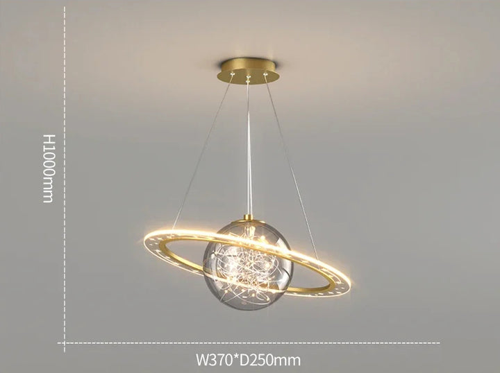 Lampadario nordico LED moderno Golden Round Planet - Illuminazione per soggiorno, sala da pranzo e camera da letto