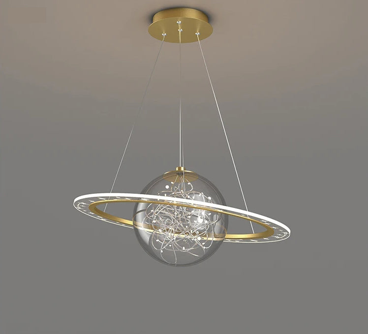 Lámpara nórdica LED Modern Golden Round Planet - iluminación para salón, comedor y dormitorio