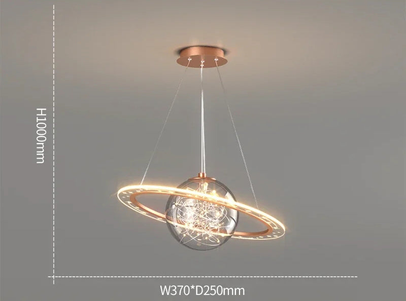 Lampadario nordico LED moderno Golden Round Planet - Illuminazione per soggiorno, sala da pranzo e camera da letto