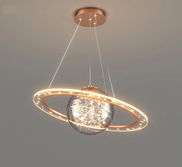 Lampadario nordico LED moderno Golden Round Planet - Illuminazione per soggiorno, sala da pranzo e camera da letto