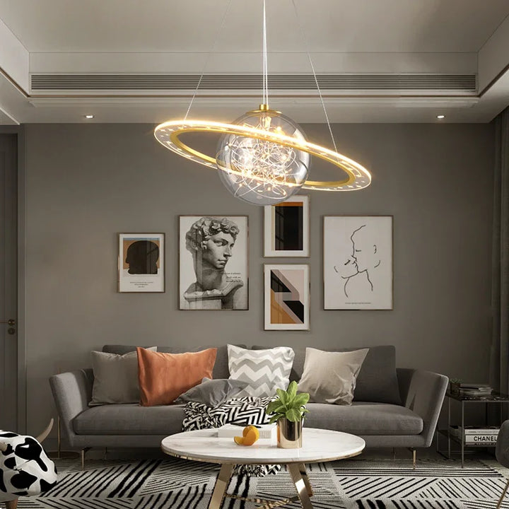 Scandinavische LED Moderne Gouden Ronde Planeet Kroonluchter - Woon-, Eetkamer- en Slaapkamerdecoratieverlichting