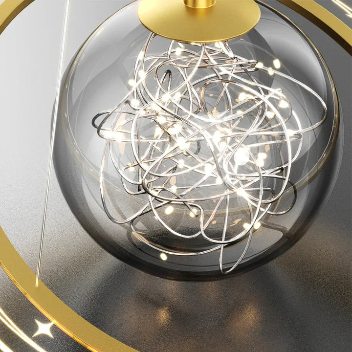 Lustre Nordic LED moderne Golden Round Planet - Luminaire de décoration pour le salon, la salle à manger et la chambre à coucher