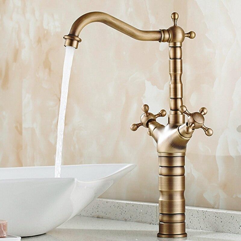 Antique Brass Finishing Bathroom Faucets Basin Faucets Dual Handle Hot Cold Wash Basin Tap Lavatory Faucet - Greensu Home Decor