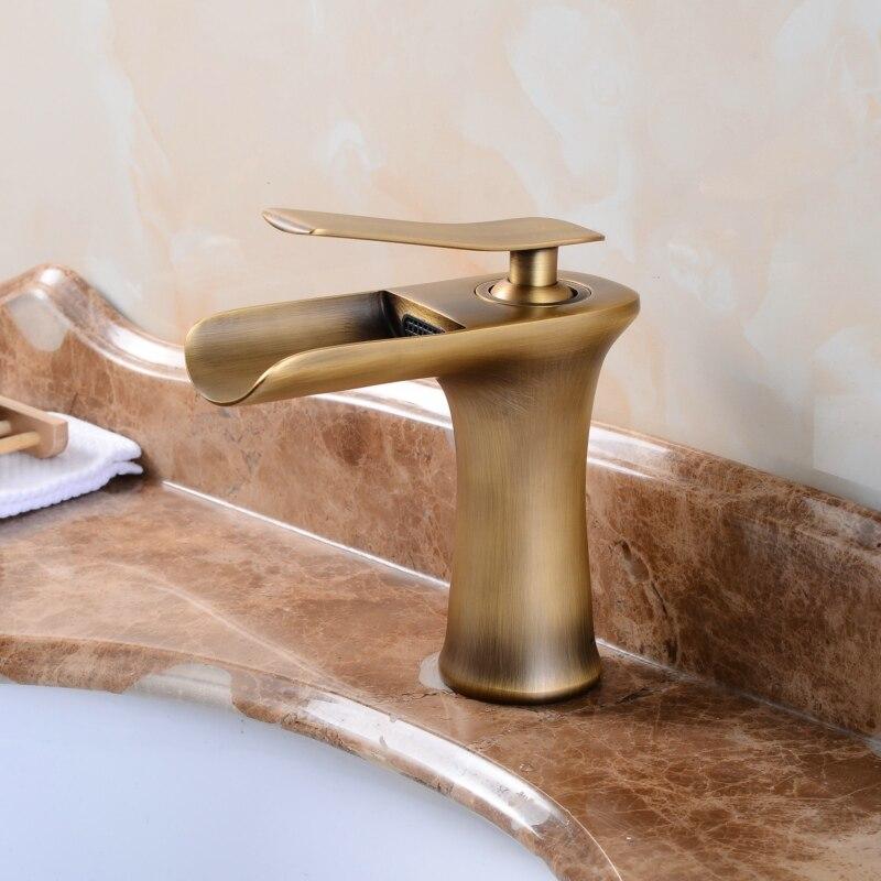 Basin Faucet Waterfall Bathroom Faucets Single handle Basin Mixer Tap Antique Faucet Brass Sink Water Crane Taps - Greensu Home Decor