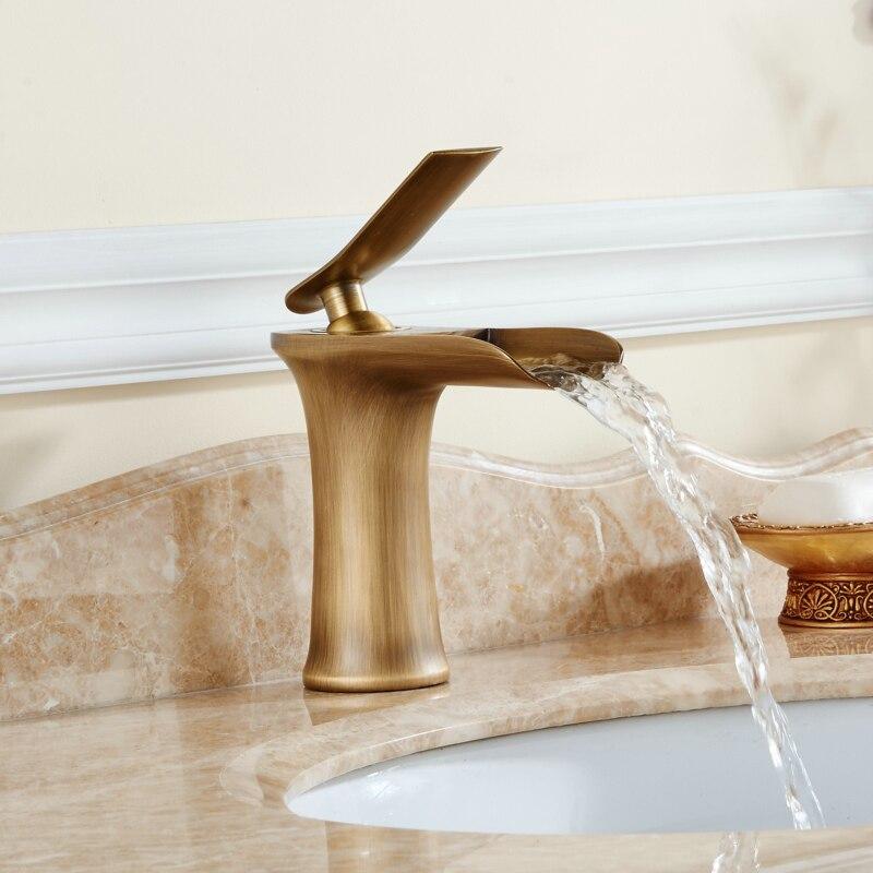 Basin Faucet Waterfall Bathroom Faucets Single handle Basin Mixer Tap Antique Faucet Brass Sink Water Crane Taps - Greensu Home Decor