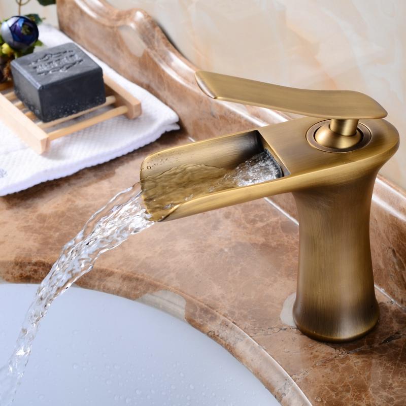 Basin Faucet Waterfall Bathroom Faucets Single handle Basin Mixer Tap Antique Faucet Brass Sink Water Crane Taps - Greensu Home Decor