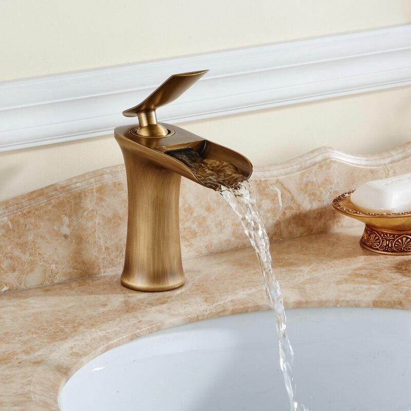 Basin Faucet Waterfall Bathroom Faucets Single handle Basin Mixer Tap Antique Faucet Brass Sink Water Crane Taps - Greensu Home Decor