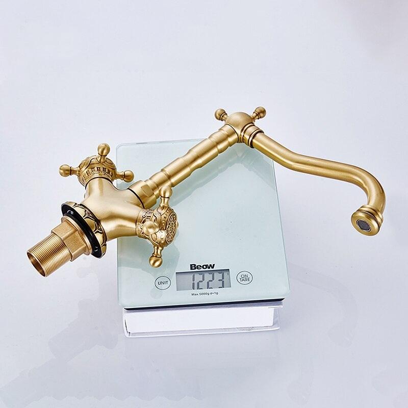 Basin Faucets Antique Brass Bathroom Faucet Basin Carving Tap Rotate Double Handle Hot and Cold Water Mixer Taps - Greensu Home Decor