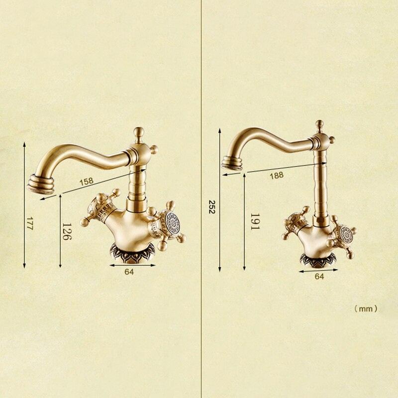 Basin Faucets Antique Brass Bathroom Faucet Basin Carving Tap Rotate Double Handle Hot and Cold Water Mixer Taps - Greensu Home Decor