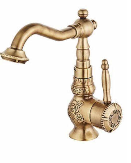 Basin Faucets Antique Brass Bathroom Faucet Basin Carving Tap Rotate Single Handle Hot and Cold Water Mixer Taps Crane - Greensu Home Decor