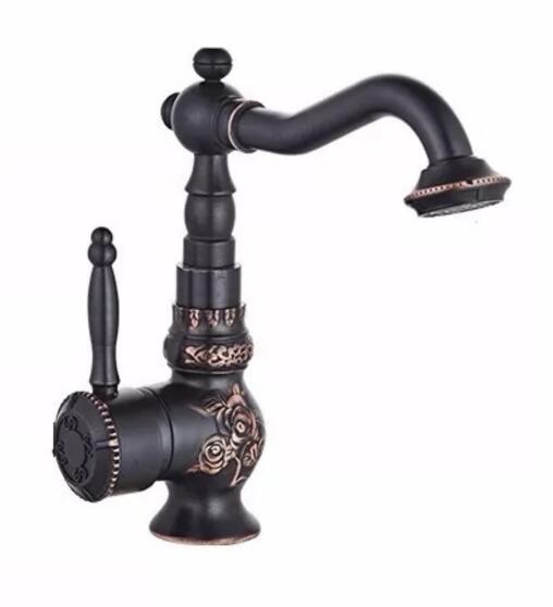 Basin Faucets Antique Brass Bathroom Faucet Basin Carving Tap Rotate Single Handle Hot and Cold Water Mixer Taps Crane - Greensu Home Decor