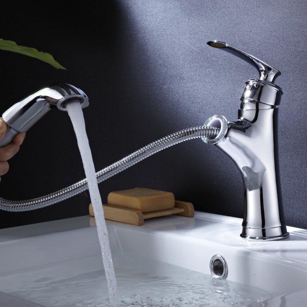 Basin Faucets Brass Black Modern Pull Out And Down Bathroom Faucet Kitchen Sink Faucet Toilet Mixer Tap Hot Cold Water - Greensu Home Decor