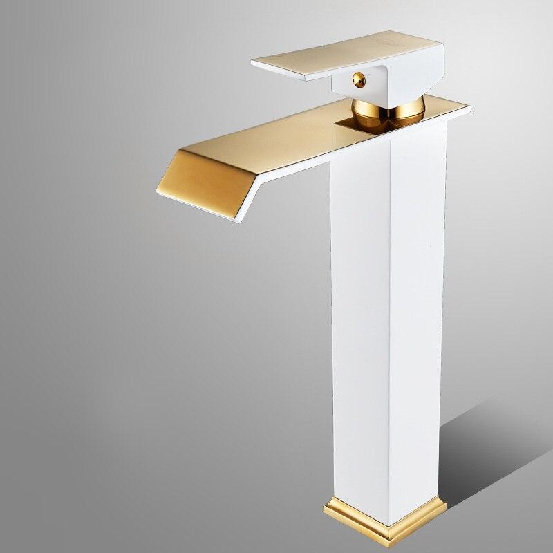 Basin Faucets Square Waterfall Bathroom Faucet Single Handle Basin Mixer Tap Bath Antique Faucet Brass Sink Water Crane Gold - Greensu Home Decor