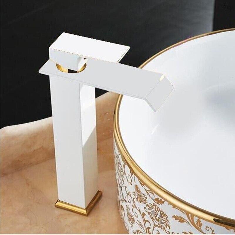 Basin Faucets Square Waterfall Bathroom Faucet Single Handle Basin Mixer Tap Bath Antique Faucet Brass Sink Water Crane Gold - Greensu Home Decor