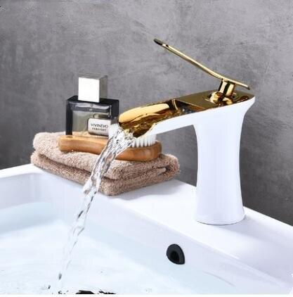 Basin Faucets Waterfall Bathroom Faucet Single Handle Basin Mixer Hot And Cold Black And Gold Faucet Brass Sink Water Crane - Greensu Home Decor