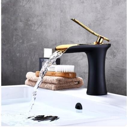 Basin Faucets Waterfall Bathroom Faucet Single Handle Basin Mixer Hot And Cold Black And Gold Faucet Brass Sink Water Crane - Greensu Home Decor