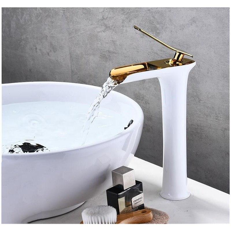 Basin Faucets Waterfall Bathroom Faucet Single Handle Basin Mixer Hot And Cold Black And Gold Faucet Brass Sink Water Crane - Greensu Home Decor