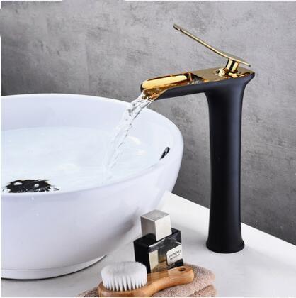 Basin Faucets Waterfall Bathroom Faucet Single Handle Basin Mixer Hot And Cold Black And Gold Faucet Brass Sink Water Crane - Greensu Home Decor