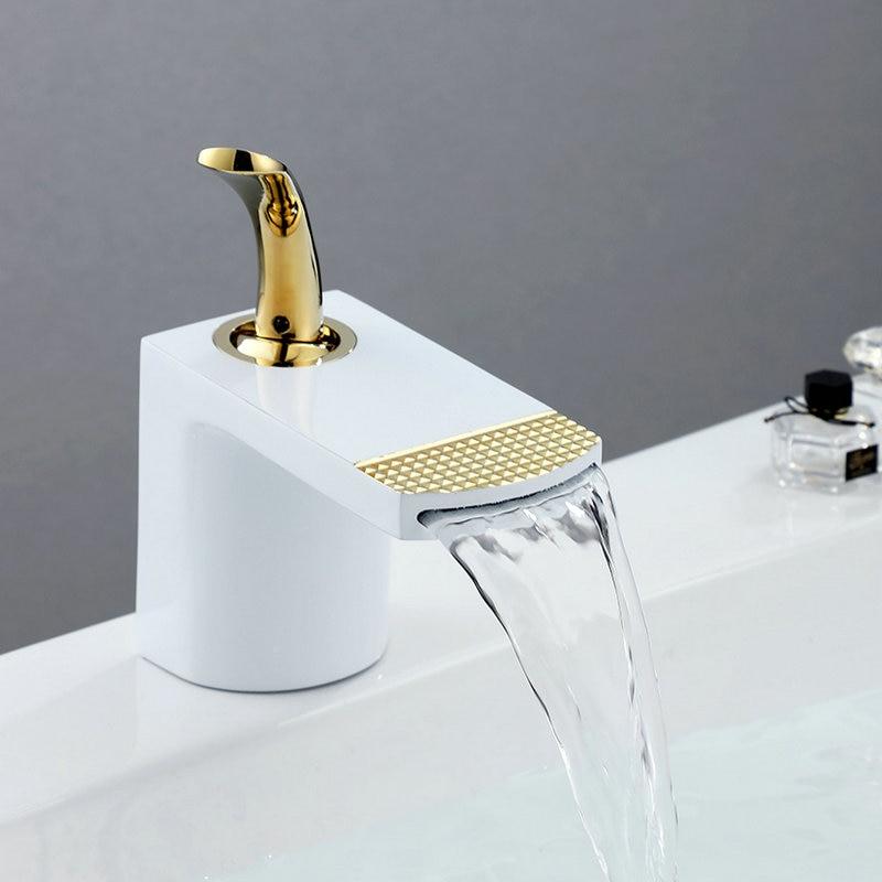 Basin Faucets White Gold Bathroom Faucet Hot and Cold Mixer Tap Black Brass Toilet Sink Water Crane Waterfall - Greensu Home Decor