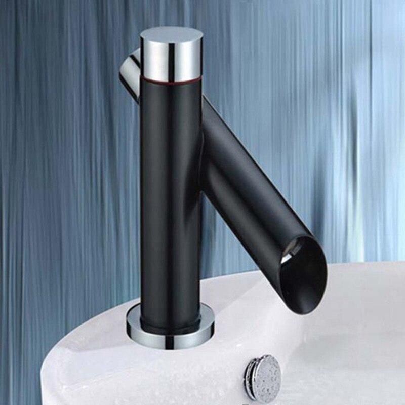 Bathroom Unique Single Handle Black Waterfall Basin Faucet Spout Mixer Tap Deck Mounted Bronze Finished Hot And Cold Water - Greensu Home Decor