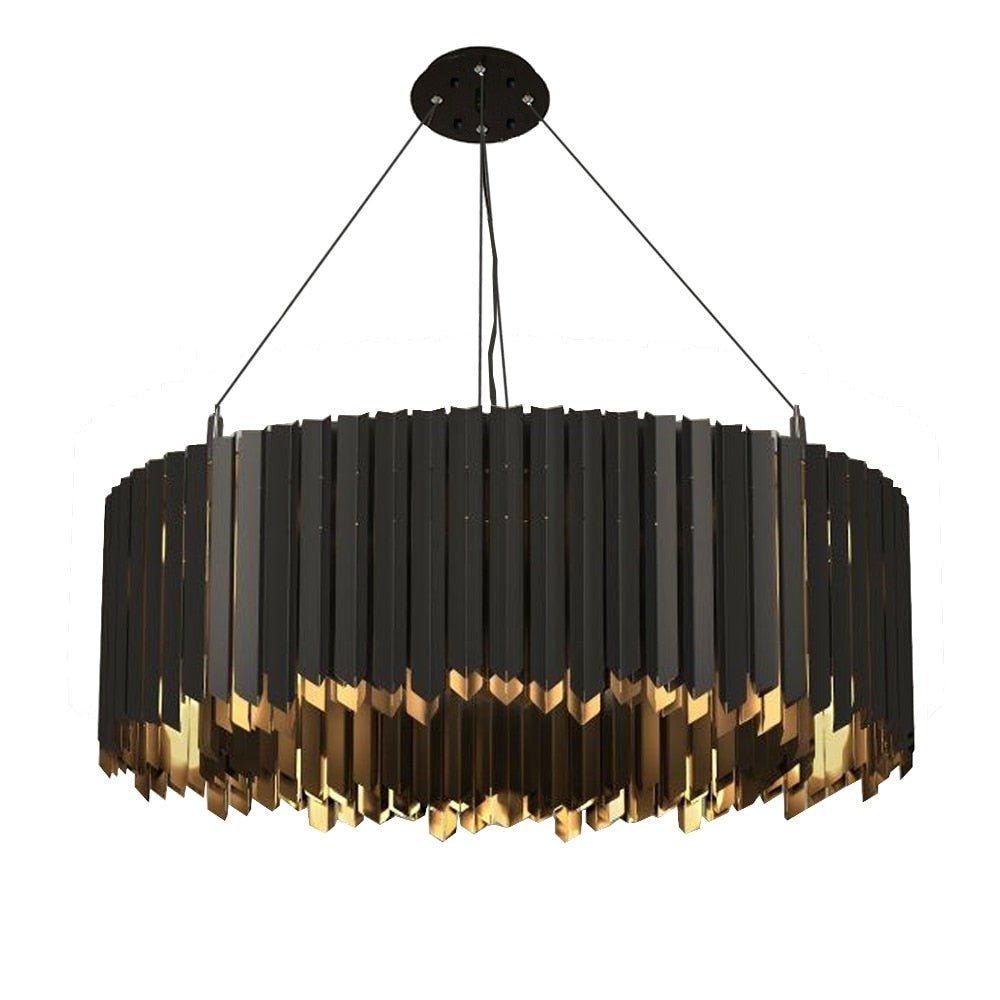 Black And Gold Round Stainless Steel Modern Chandelier For Dining Room Living Room - Greensu Home Decor