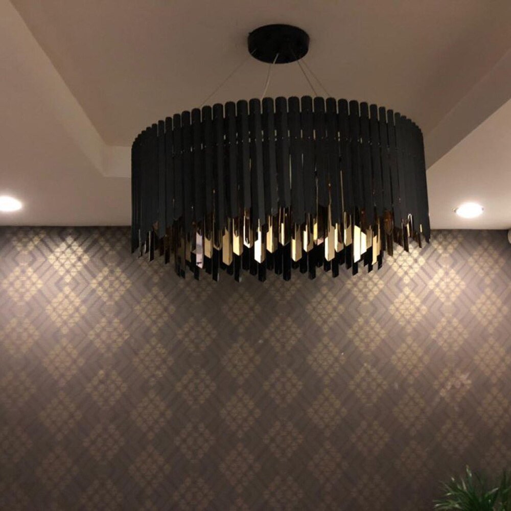 Black And Gold Round Stainless Steel Modern Chandelier For Dining Room Living Room - Greensu Home Decor