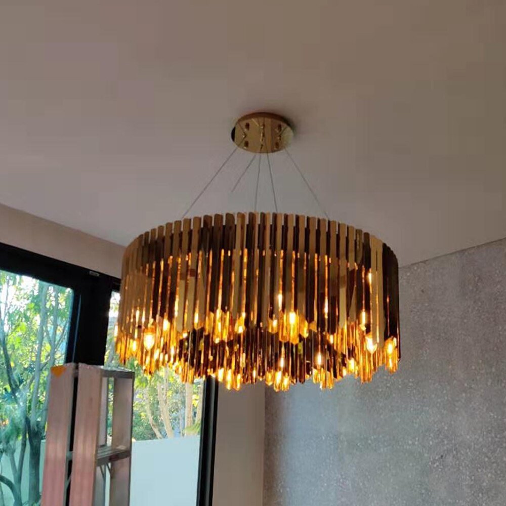 Black And Gold Round Stainless Steel Modern Chandelier For Dining Room Living Room - Greensu Home Decor