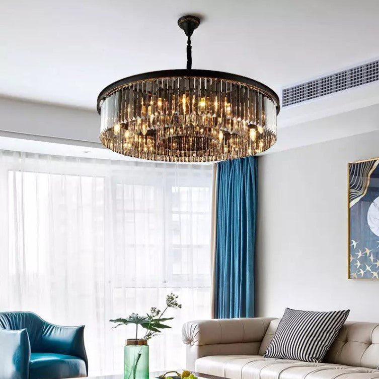 Black Crystal Round Shape Luxury Chandelier For Living Room Dining Room - Greensu Home Decor