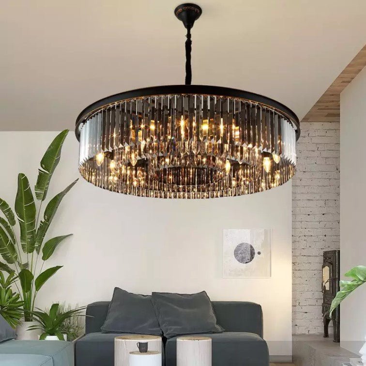 Black Crystal Round Shape Luxury Chandelier For Living Room Dining Room - Greensu Home Decor