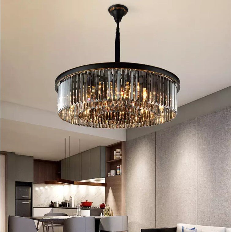 Black Crystal Round Shape Luxury Chandelier For Living Room Dining Room - Greensu Home Decor