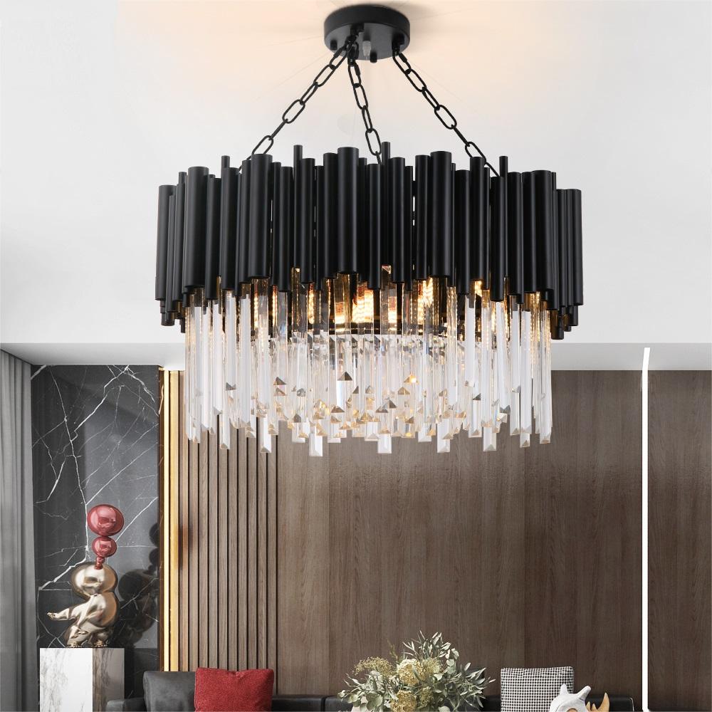 Black Modern Crystal Chandelier Lighting For Living Room Luxury Round Lamp - Greensu Home Decor