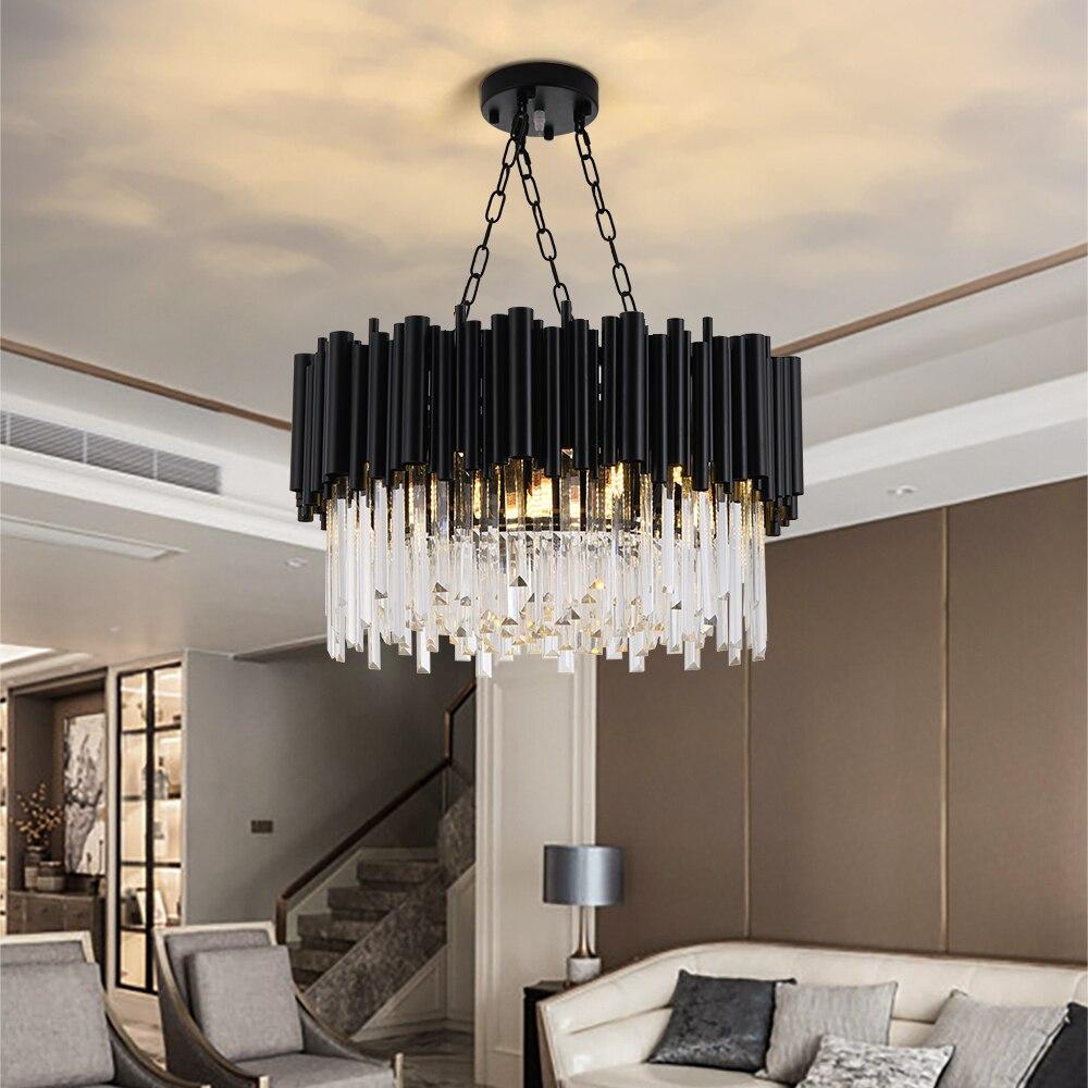 Black Modern Crystal Chandelier Lighting For Living Room Luxury Round Lamp - Greensu Home Decor