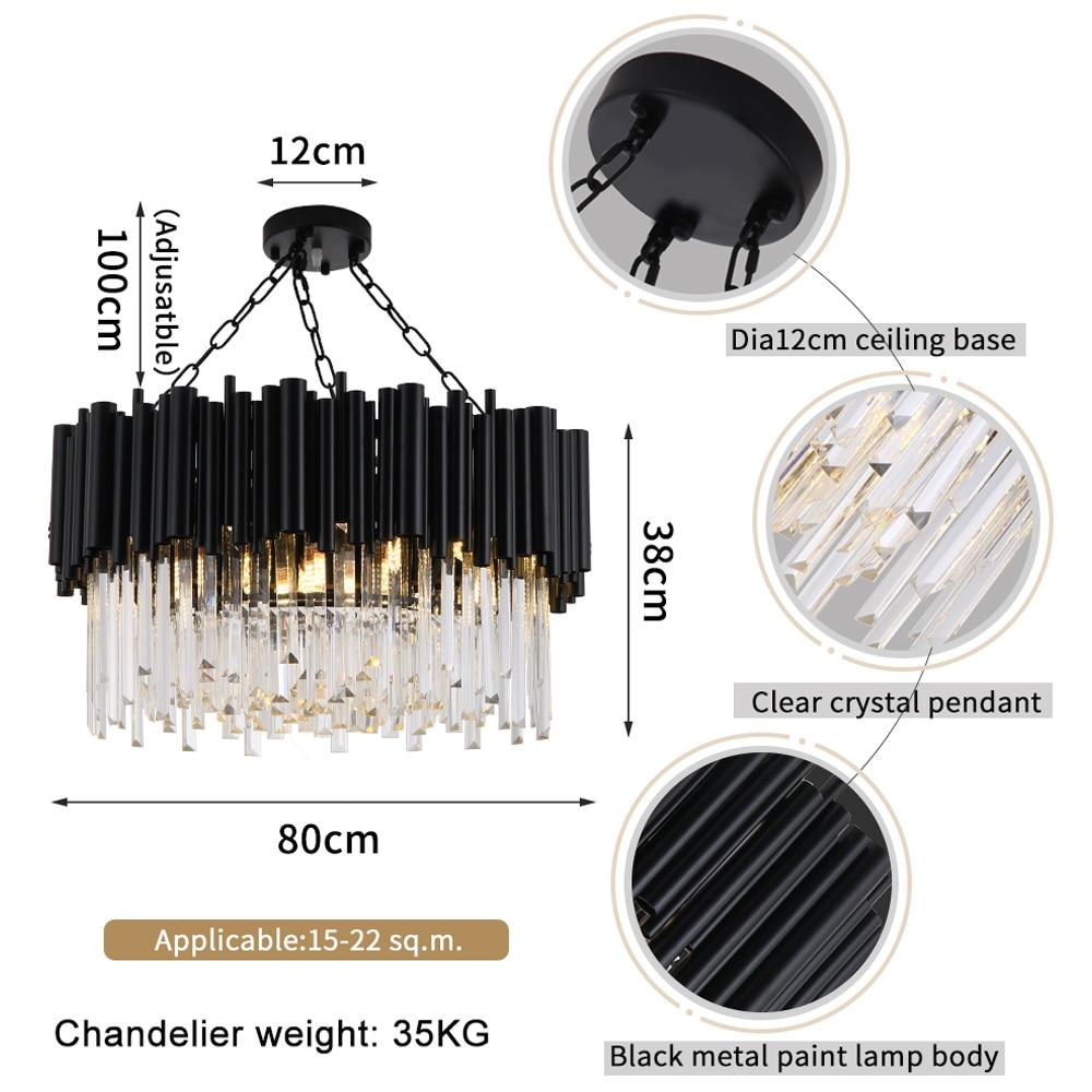 Black Modern Crystal Chandelier Lighting For Living Room Luxury Round Lamp - Greensu Home Decor