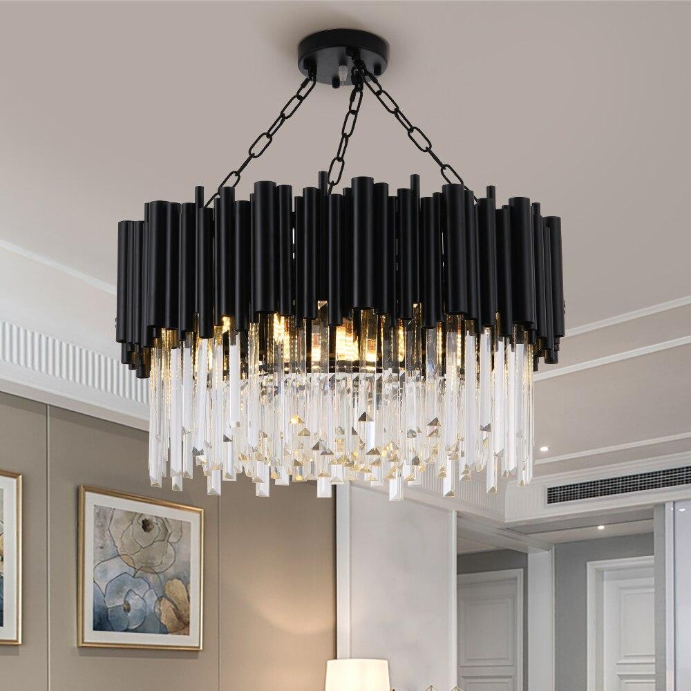 Black Modern Crystal Chandelier Lighting For Living Room Luxury Round Lamp - Greensu Home Decor