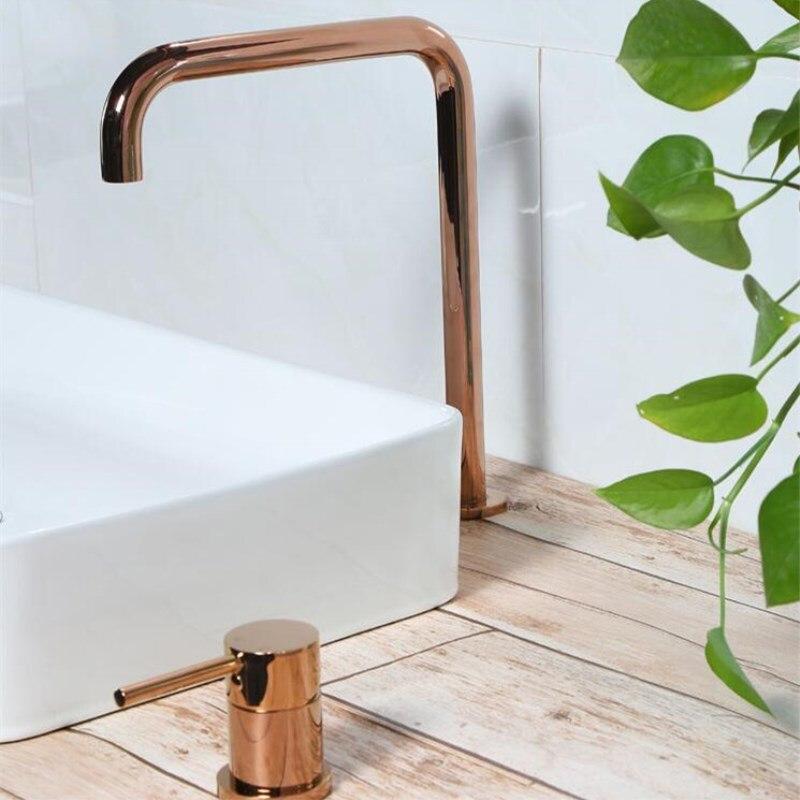 Brass Hot And Cold Bathroom Super Long Pipe Two Holes Basin Faucet Bathroom Faucet Sink Tap 360 Rotating Widespread Basin - Greensu Home Decor