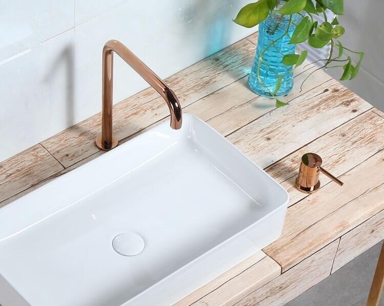 Brass Hot And Cold Bathroom Super Long Pipe Two Holes Basin Faucet Bathroom Faucet Sink Tap 360 Rotating Widespread Basin - Greensu Home Decor