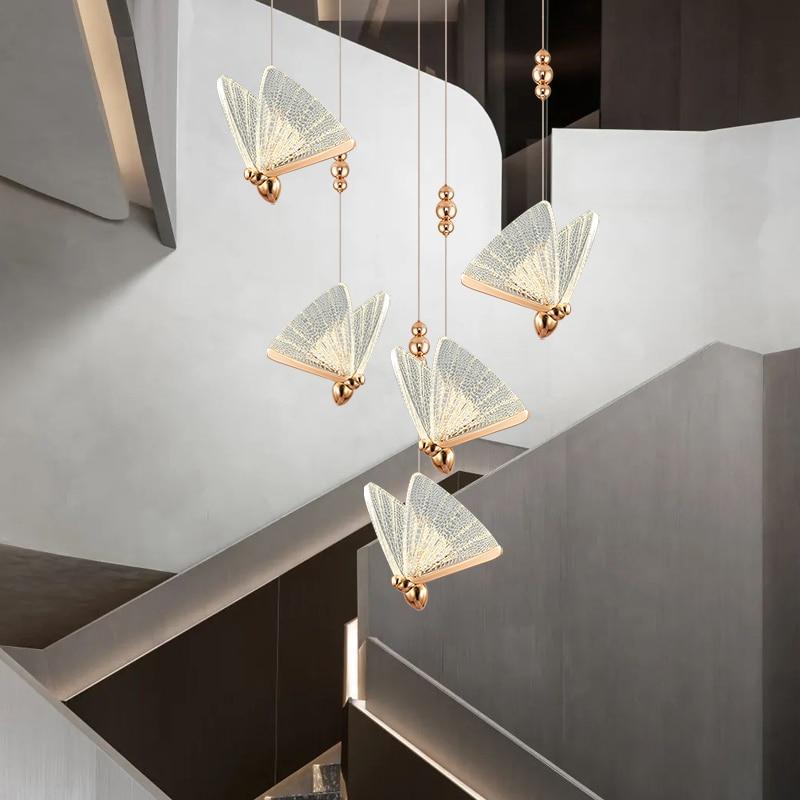 Butterfly Stair Chandelier Dining Room Ceiling Pendant Light Exhibition Hall Attic Large Chandelier - Greensu Home Decor