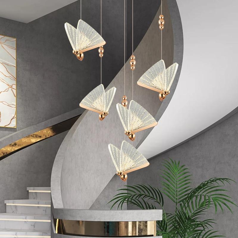 Butterfly Stair Chandelier Dining Room Ceiling Pendant Light Exhibition Hall Attic Large Chandelier - Greensu Home Decor