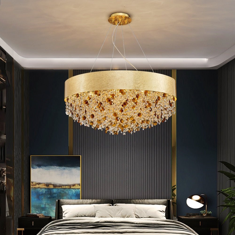 Kreative Kristall Kronleuchter Moderne Wohnzimmer Beleuchtung Neues Design LED Hängelampe Rund Gold