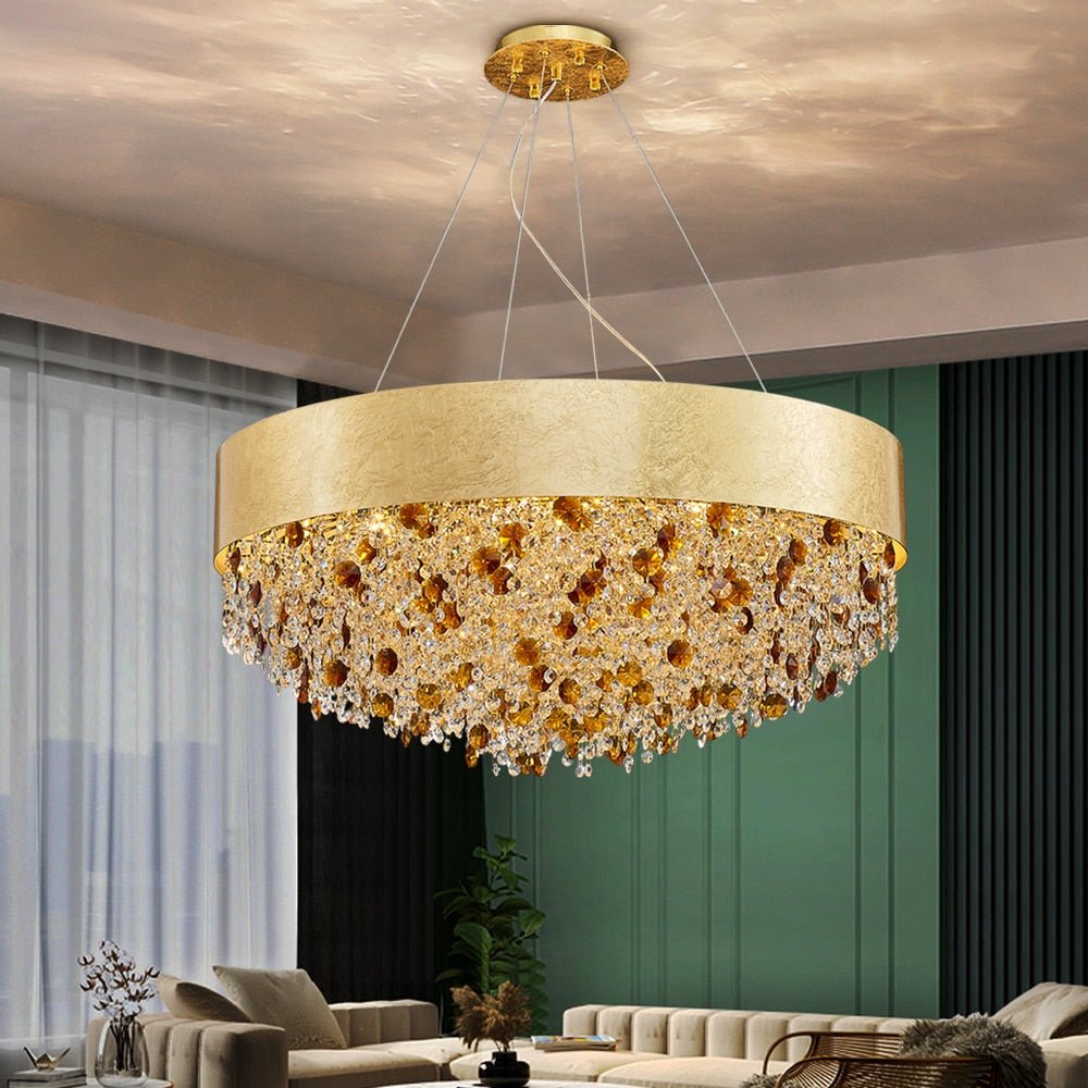 Creatieve Kristallen Kroonluchter Moderne Woonkamer Verlichting Nieuw Ontwerp LED Hanglamp Rond Goud