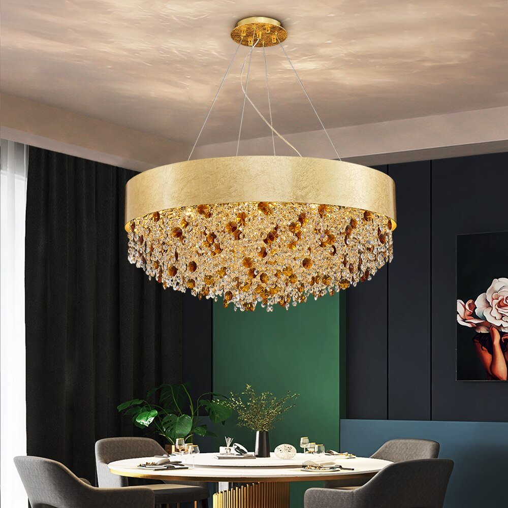 Kreative Kristall Kronleuchter Moderne Wohnzimmer Beleuchtung Neues Design LED Hängelampe Rund Gold