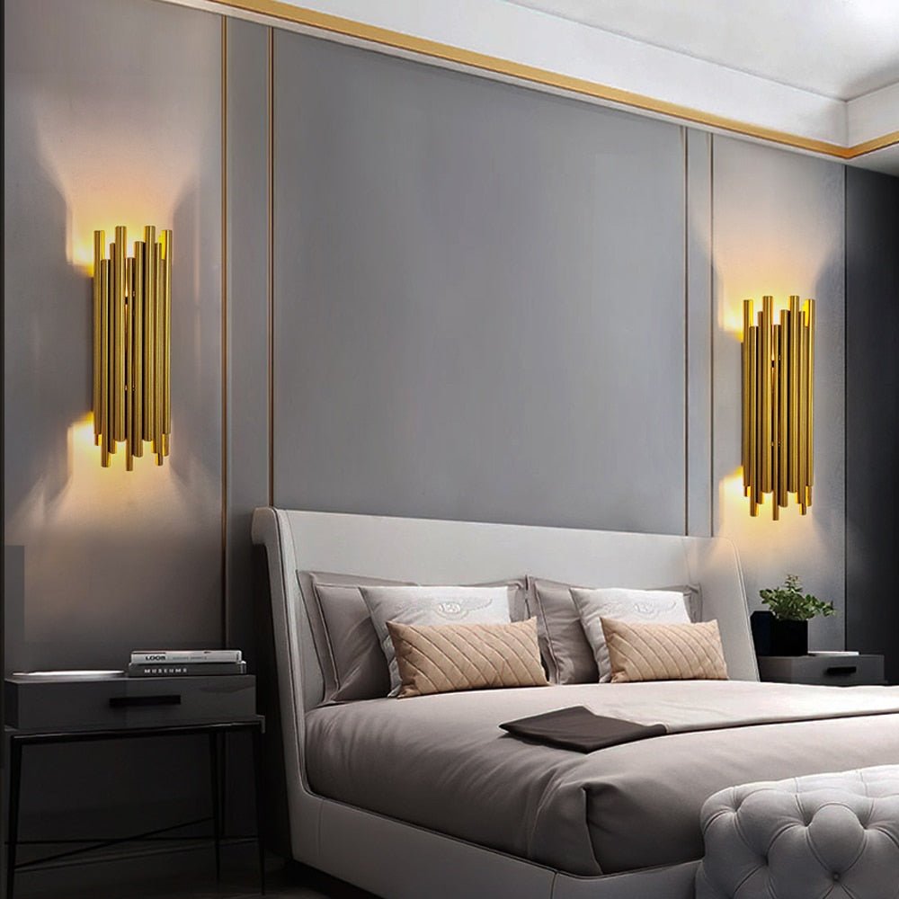 Diseño Creativo Moderno Tubo Dorado LED Apliques de Pared Lámpara Dormitorio Plafones