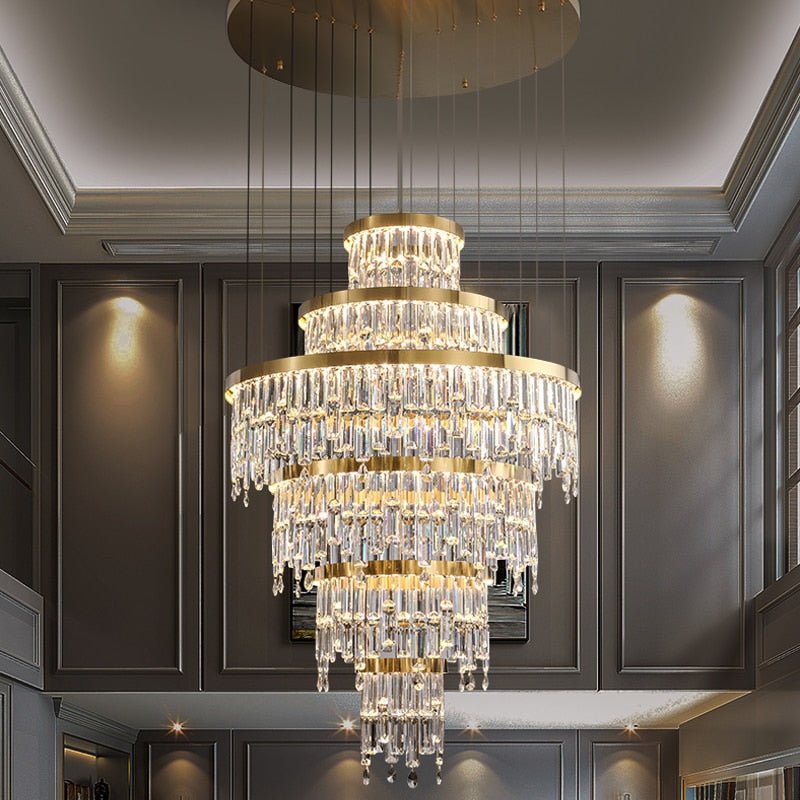 Creative Unique Designer Modern Gold Round Crystal Chandelier For High Staircase Living Room