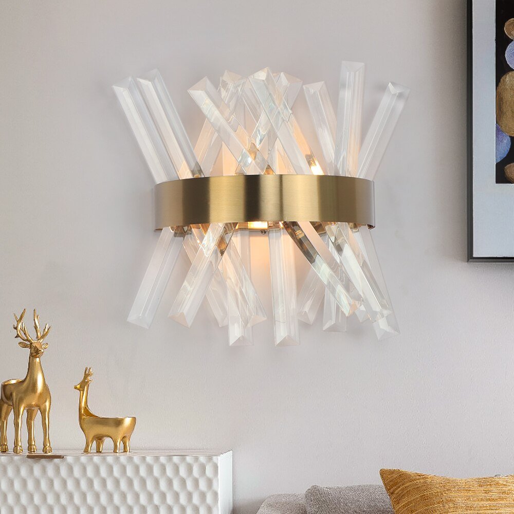 Kristallen wandlamp slaapkamer naast gouden wandlampen badkamer led wandlamp