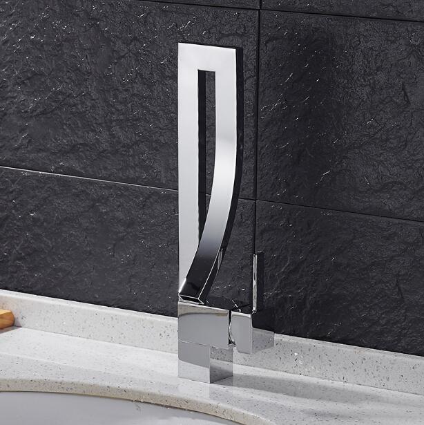 Deck Mounted Bathroom Faucets Hot Cold Water Mixer Crane Sink Faucet Waterfall Bath Tap Chrome Finished